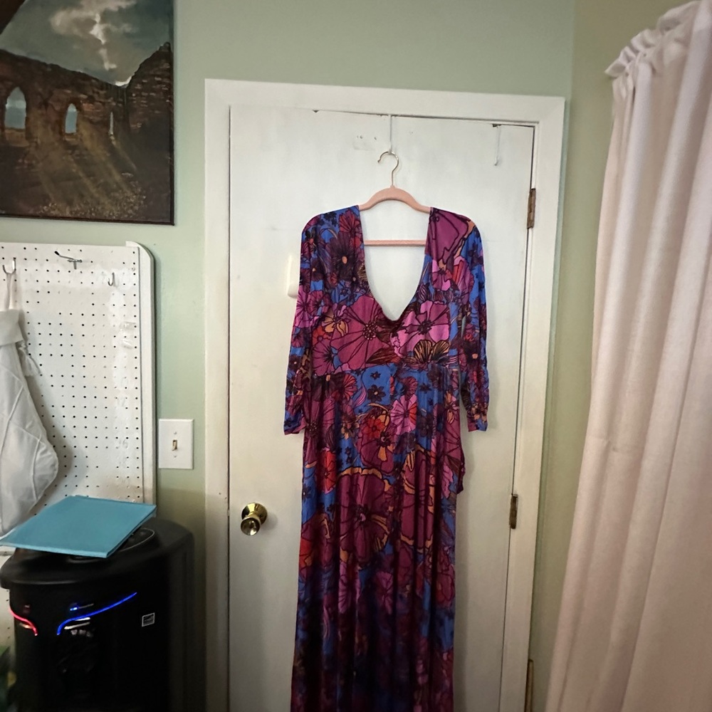 Free People Backless Floral Dress - Pink and Blue